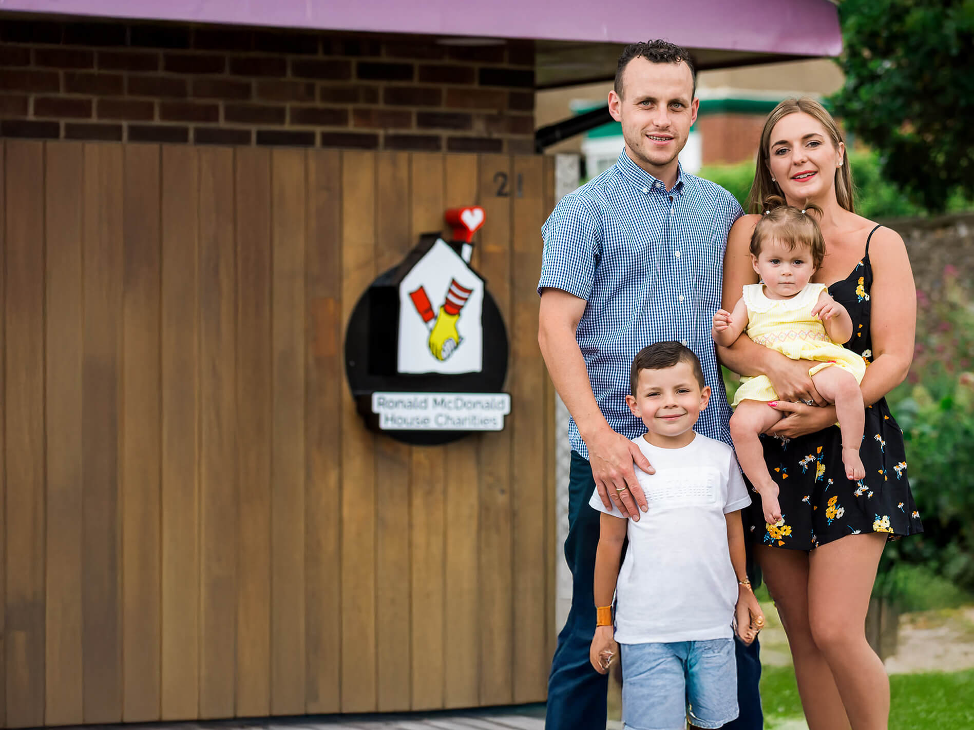 The Powell family outside a Ronald McDonald House Charity property 